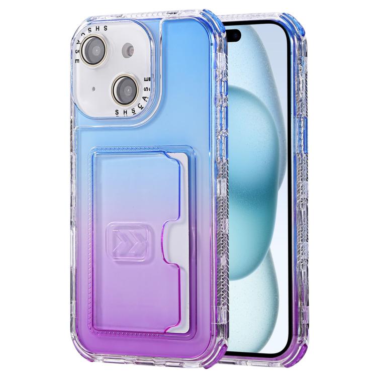 For iPhone 15 Gradient Color TPU + PC Card Slot Full Coverage Phone Case