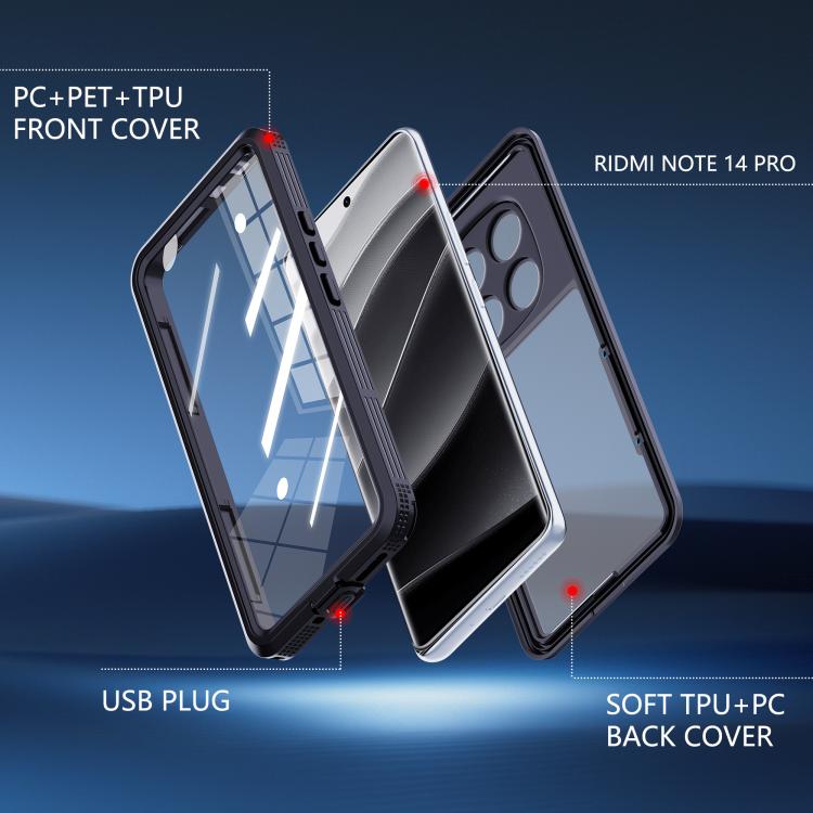 For Redmi Note 14 Pro 5G RedPepper Mars Series IP68 Waterproof Phone Case - Black