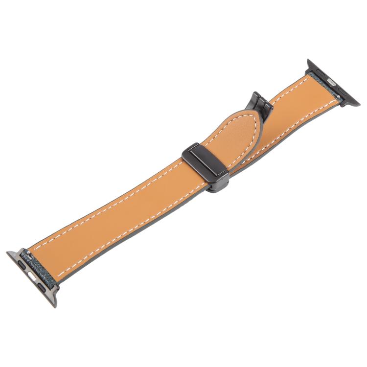 For Apple Watch 46mm / 49mm / 45mm / 44mm Folding Magnetic Buckle Denim Leather Watch Band
