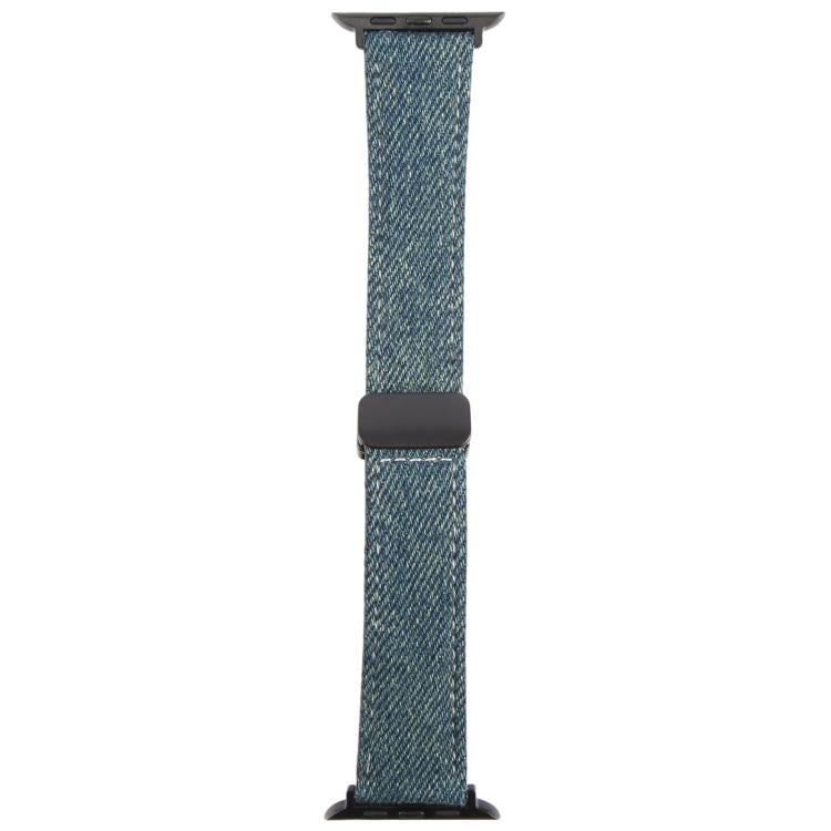 For Apple Watch 46mm / 49mm / 45mm / 44mm Folding Magnetic Buckle Denim Leather Watch Band