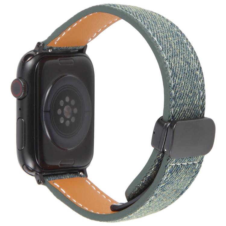 For Apple Watch 46mm / 49mm / 45mm / 44mm Folding Magnetic Buckle Denim Leather Watch Band
