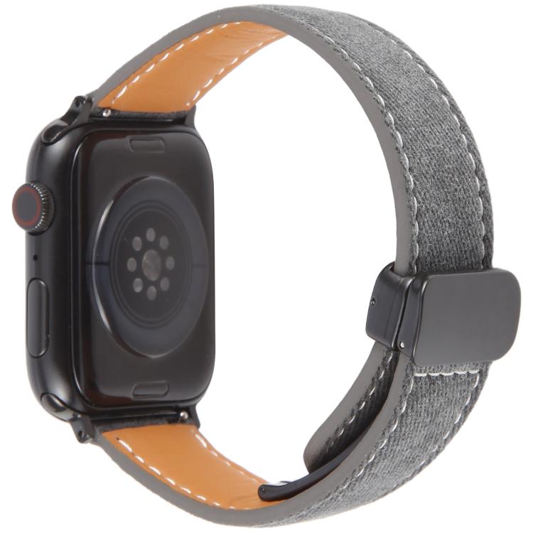 For Apple Watch 46mm / 49mm / 45mm / 44mm Folding Magnetic Buckle Denim Leather Watch Band