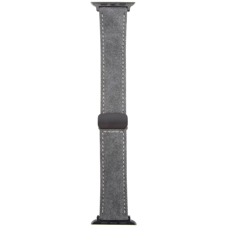For Apple Watch 46mm / 49mm / 45mm / 44mm Folding Magnetic Buckle Denim Leather Watch Band