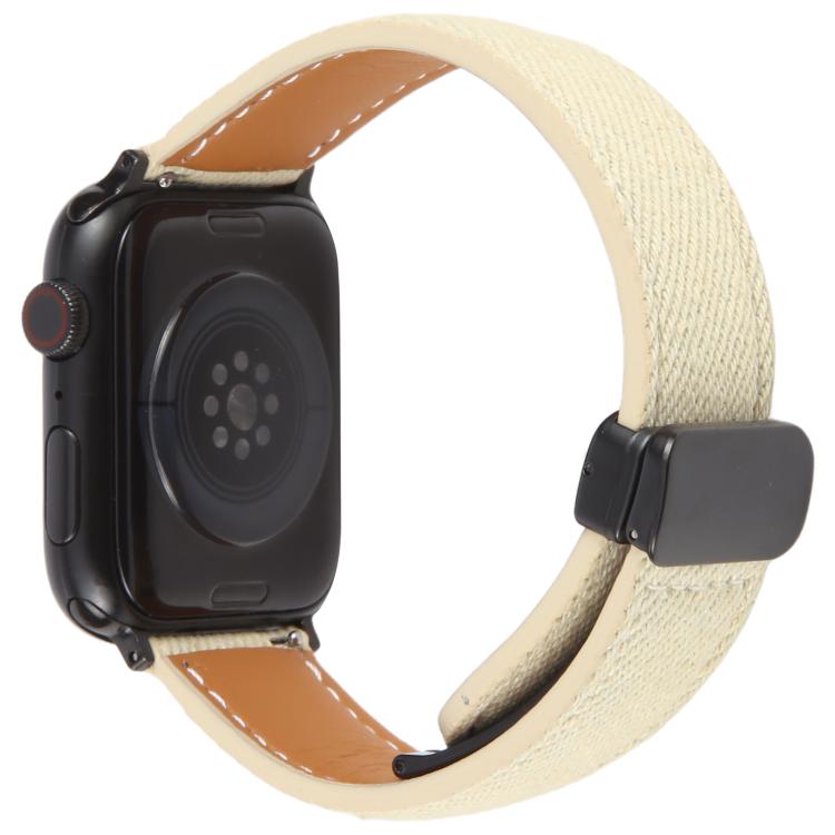 For Apple Watch 46mm / 49mm / 45mm / 44mm Folding Magnetic Buckle Denim Leather Watch Band