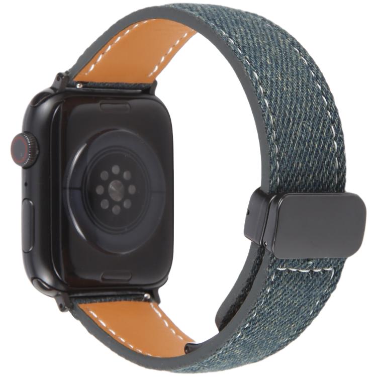 For Apple Watch 42mm / 41mm / 40mm / 38mm Folding Magnetic Buckle Denim Leather Watch Band