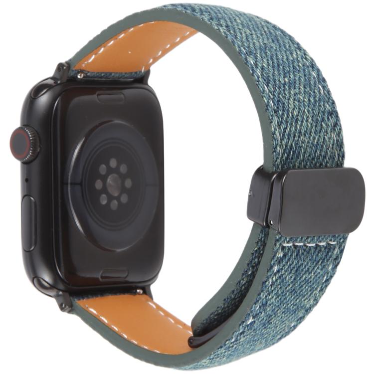 For Apple Watch 42mm / 41mm / 40mm / 38mm Folding Magnetic Buckle Denim Leather Watch Band