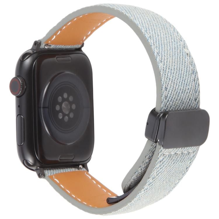 For Apple Watch 42mm / 41mm / 40mm / 38mm Folding Magnetic Buckle Denim Leather Watch Band