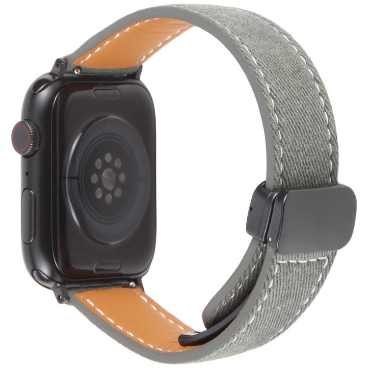 For Apple Watch 42mm / 41mm / 40mm / 38mm Folding Magnetic Buckle Denim Leather Watch Band