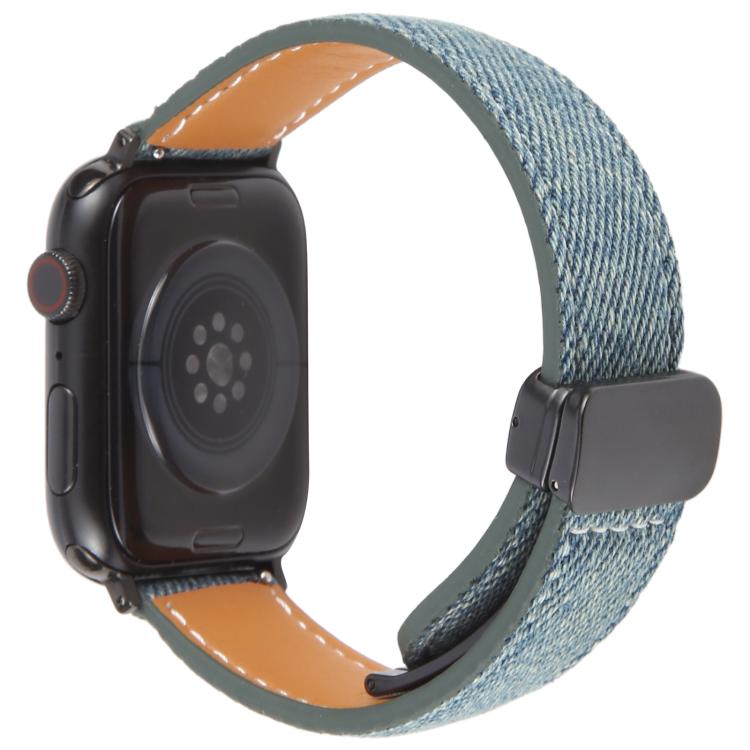 For Apple Watch 42mm / 41mm / 40mm / 38mm Folding Magnetic Buckle Denim Leather Watch Band