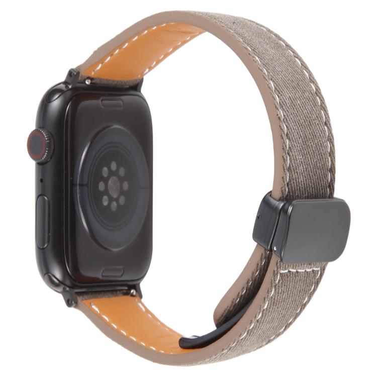 For Apple Watch 42mm / 41mm / 40mm / 38mm Folding Magnetic Buckle Denim Leather Watch Band