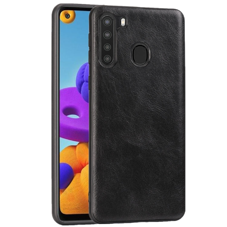 For Samsung Galaxy A21 Crazy Horse Textured Calfskin PU+PC+TPU Case