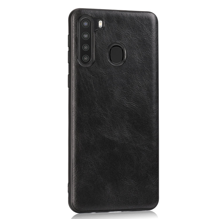 For Samsung Galaxy A21 Crazy Horse Textured Calfskin PU+PC+TPU Case