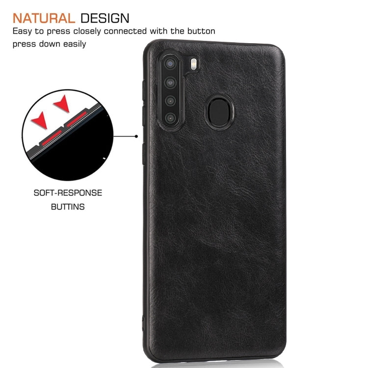 For Samsung Galaxy A21 Crazy Horse Textured Calfskin PU+PC+TPU Case