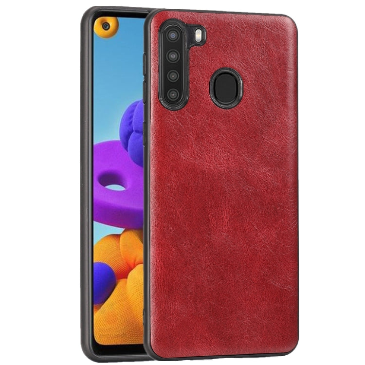 For Samsung Galaxy A21 Crazy Horse Textured Calfskin PU+PC+TPU Case