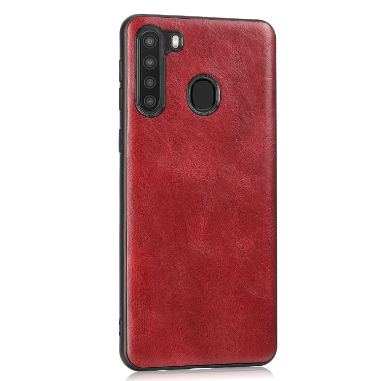For Samsung Galaxy A21 Crazy Horse Textured Calfskin PU+PC+TPU Case