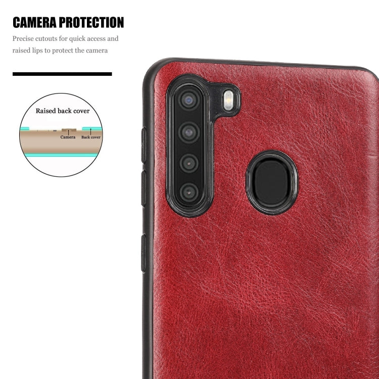 For Samsung Galaxy A21 Crazy Horse Textured Calfskin PU+PC+TPU Case