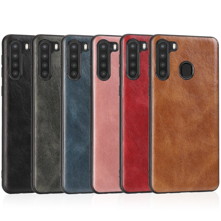 For Samsung Galaxy A21 Crazy Horse Textured Calfskin PU+PC+TPU Case