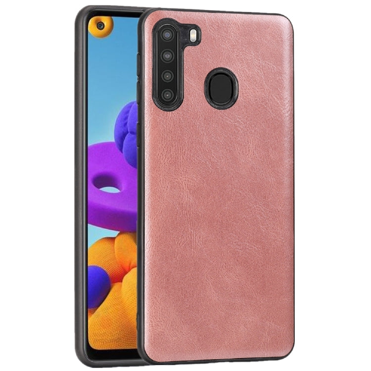 For Samsung Galaxy A21 Crazy Horse Textured Calfskin PU+PC+TPU Case