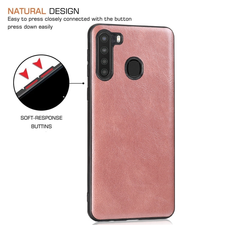 For Samsung Galaxy A21 Crazy Horse Textured Calfskin PU+PC+TPU Case