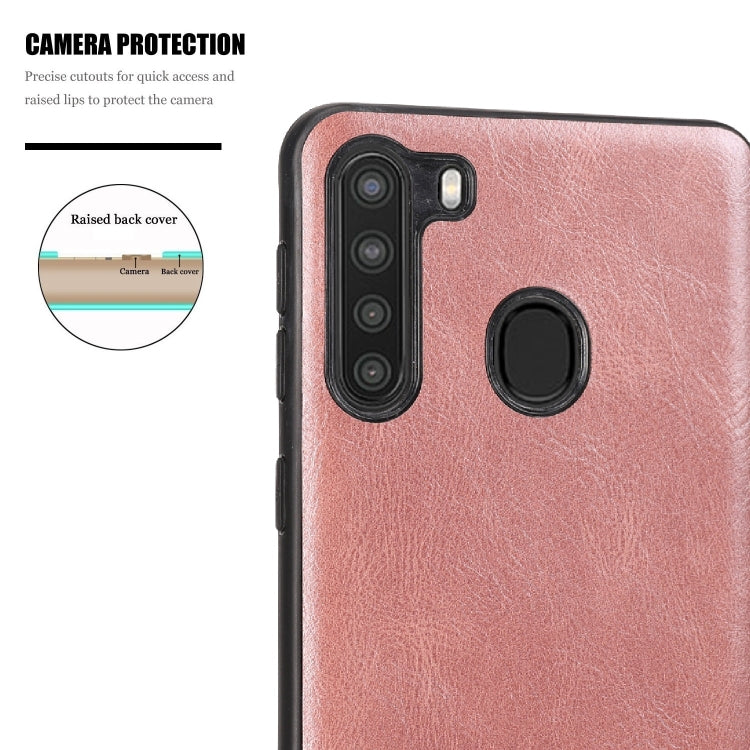For Samsung Galaxy A21 Crazy Horse Textured Calfskin PU+PC+TPU Case