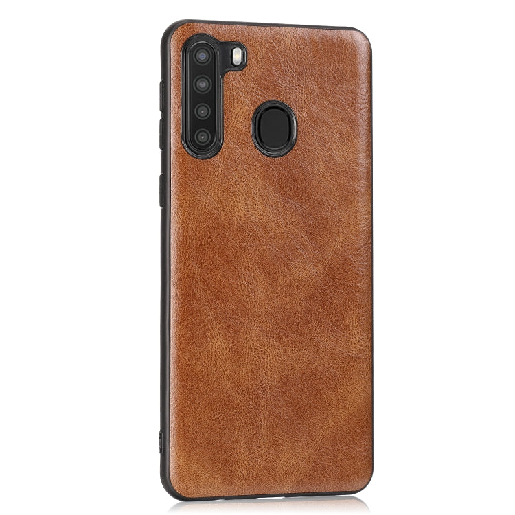 For Samsung Galaxy A21 Crazy Horse Textured Calfskin PU+PC+TPU Case