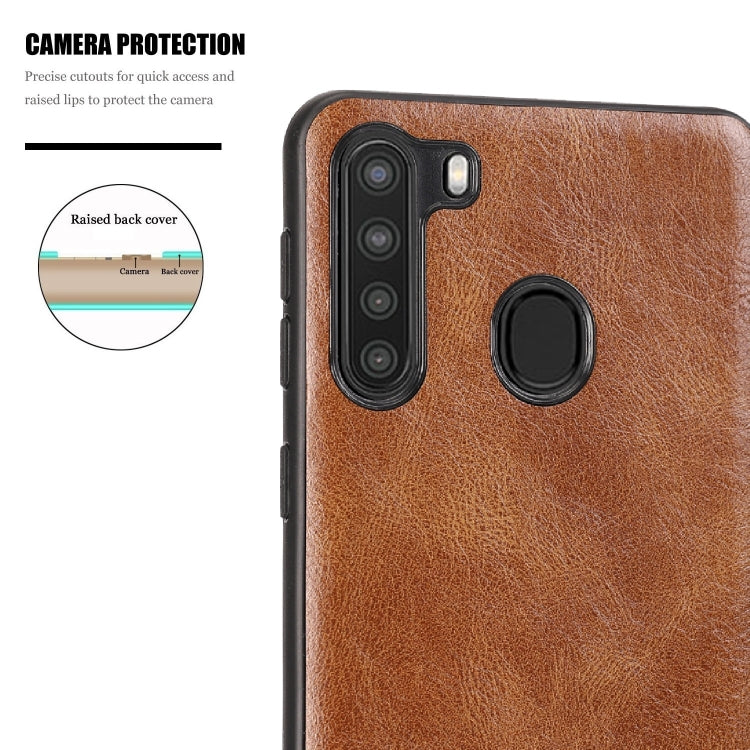 For Samsung Galaxy A21 Crazy Horse Textured Calfskin PU+PC+TPU Case
