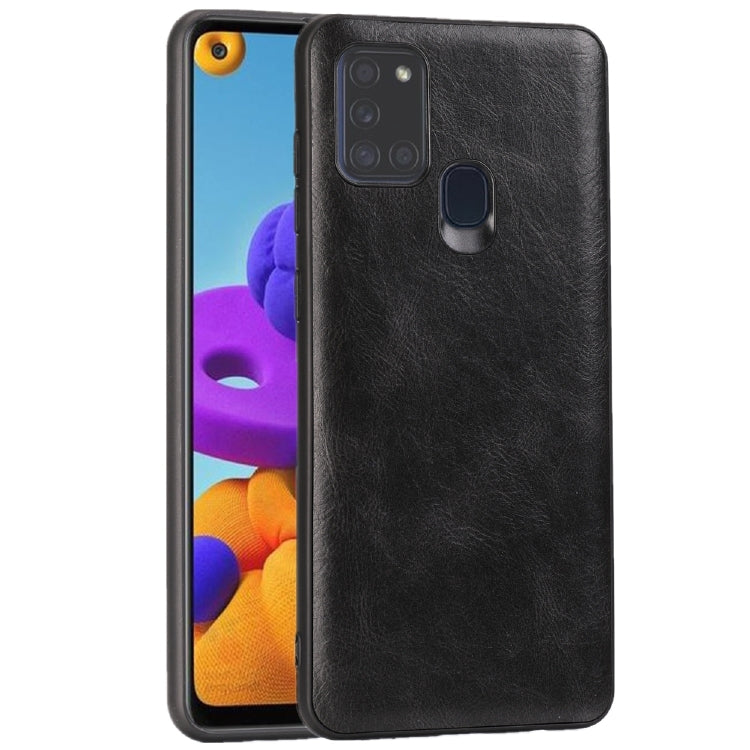 For Samsung Galaxy A21s Crazy Horse Textured Calfskin PU+PC+TPU Case
