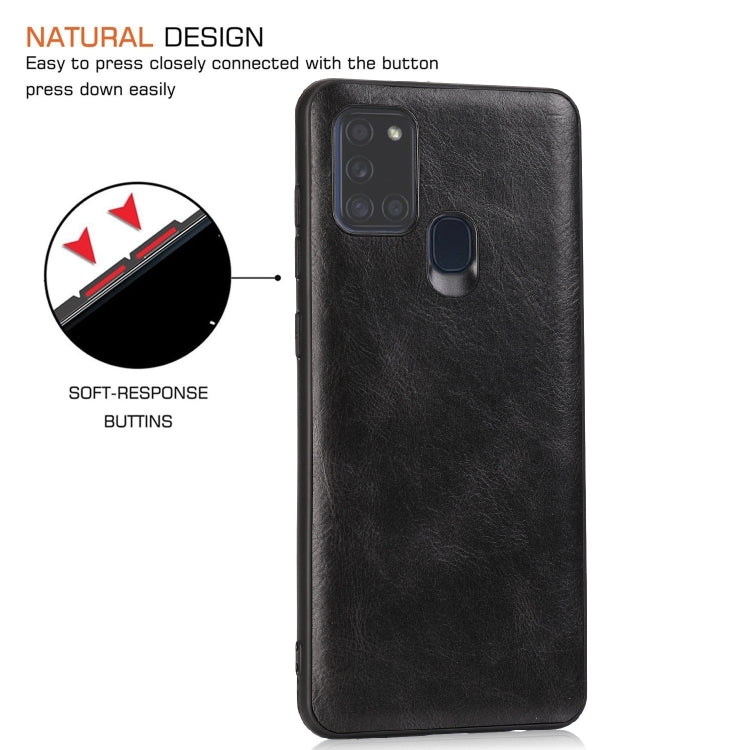 For Samsung Galaxy A21s Crazy Horse Textured Calfskin PU+PC+TPU Case