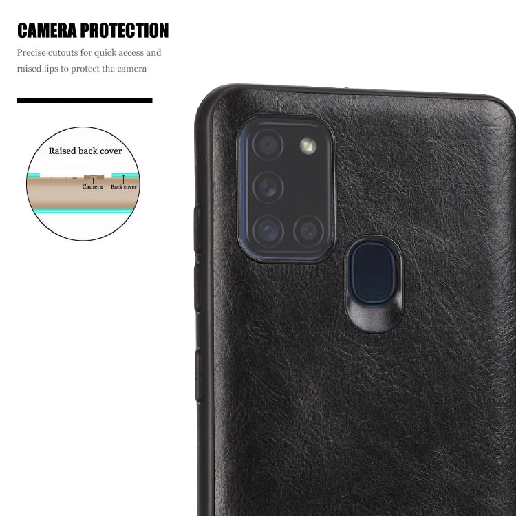 For Samsung Galaxy A21s Crazy Horse Textured Calfskin PU+PC+TPU Case