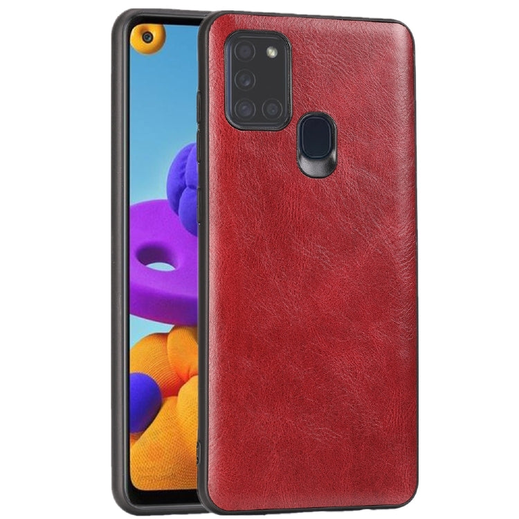 For Samsung Galaxy A21s Crazy Horse Textured Calfskin PU+PC+TPU Case