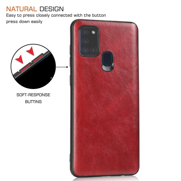 For Samsung Galaxy A21s Crazy Horse Textured Calfskin PU+PC+TPU Case