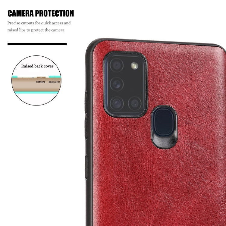 For Samsung Galaxy A21s Crazy Horse Textured Calfskin PU+PC+TPU Case