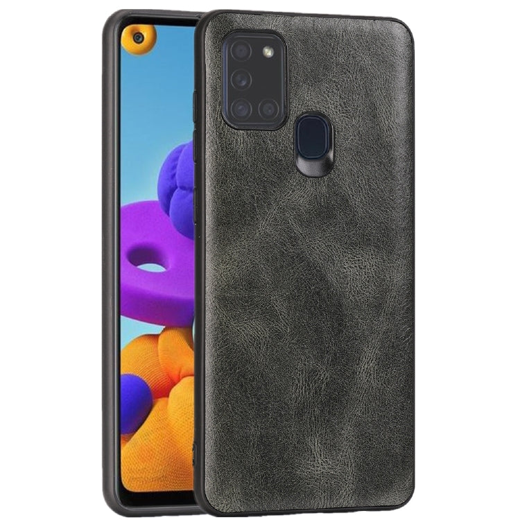 For Samsung Galaxy A21s Crazy Horse Textured Calfskin PU+PC+TPU Case