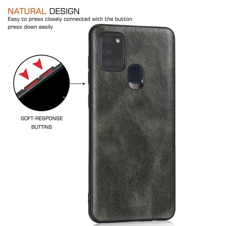 For Samsung Galaxy A21s Crazy Horse Textured Calfskin PU+PC+TPU Case