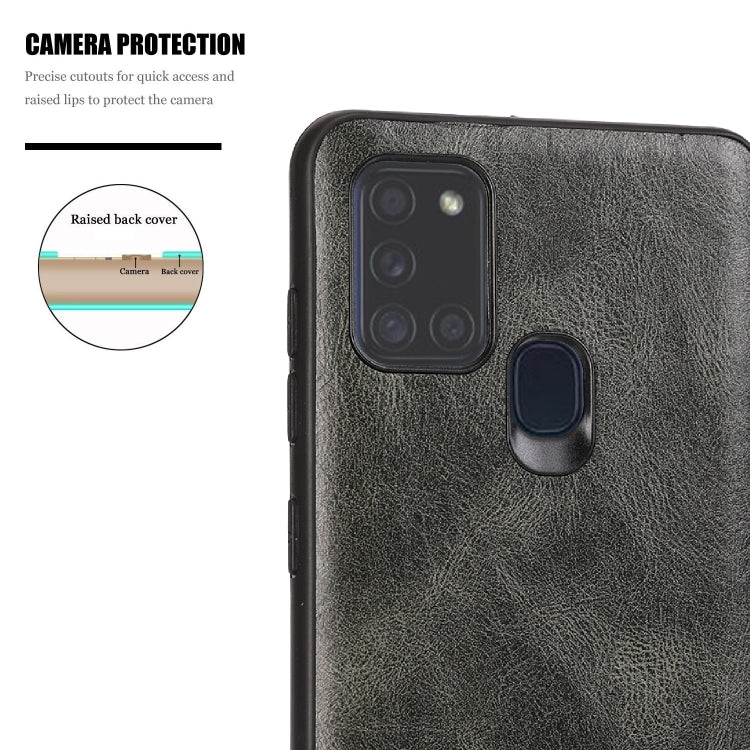 For Samsung Galaxy A21s Crazy Horse Textured Calfskin PU+PC+TPU Case