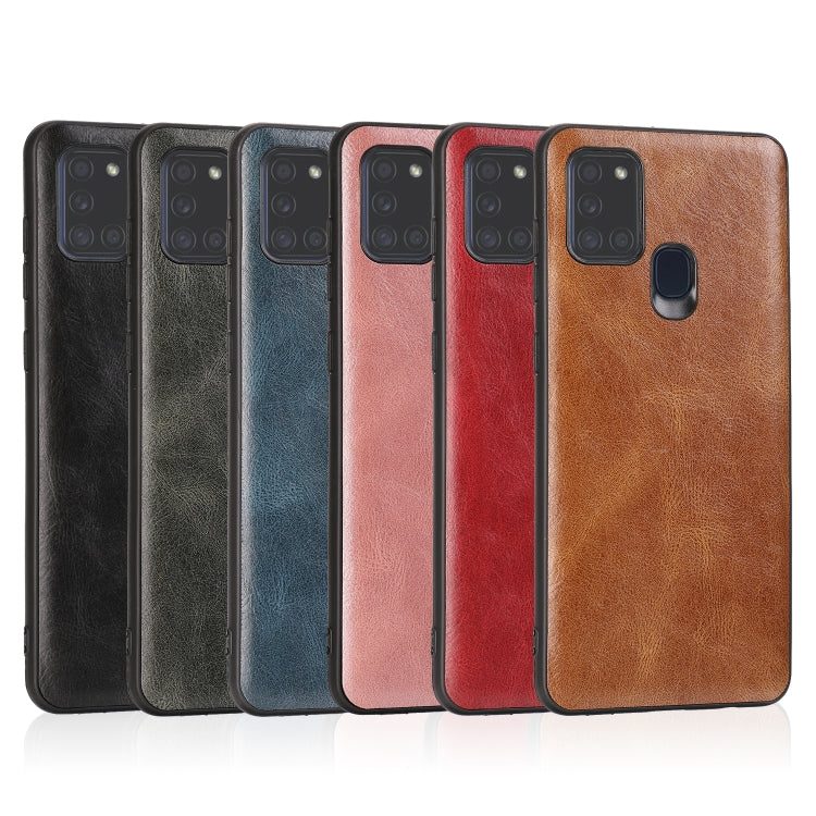 For Samsung Galaxy A21s Crazy Horse Textured Calfskin PU+PC+TPU Case