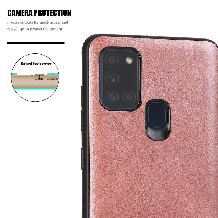 For Samsung Galaxy A21s Crazy Horse Textured Calfskin PU+PC+TPU Case