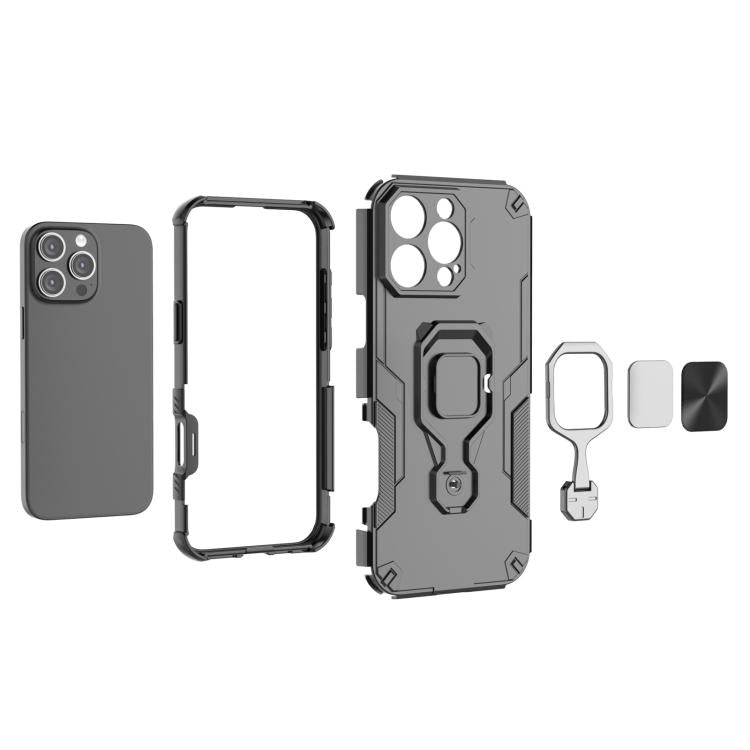 For iPhone 16 Pro Max Metal Kickstand TPU Hybrid PC Phone Case