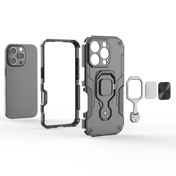 For iPhone 16 Pro Metal Kickstand TPU Hybrid PC Phone Case