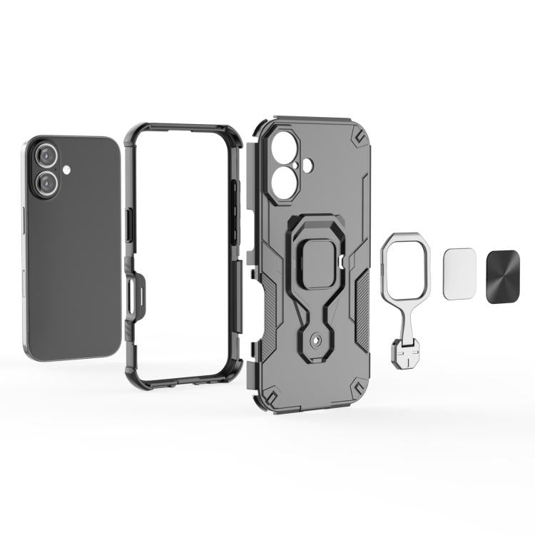 For iPhone 16 Plus Metal Kickstand TPU Hybrid PC Phone Case
