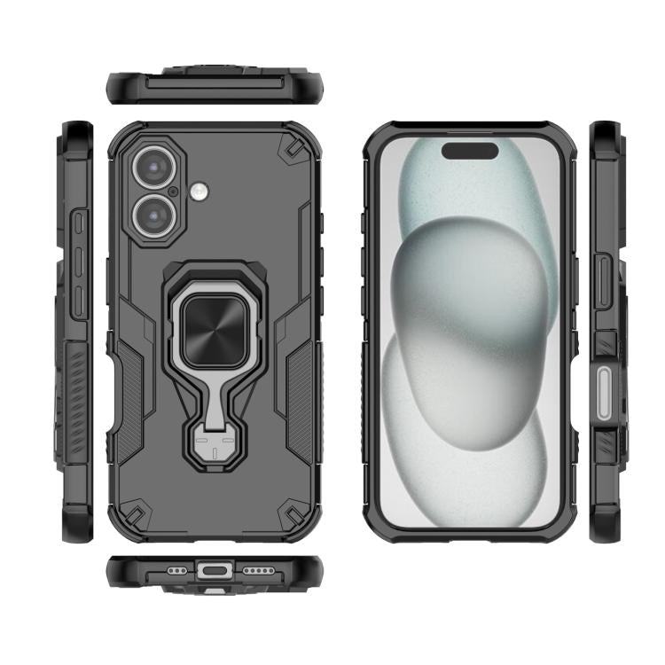 For iPhone 16 Metal Kickstand TPU Hybrid PC Phone Case