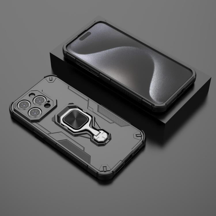 For iPhone 15 Pro Max Metal Kickstand TPU Hybrid PC Phone Case