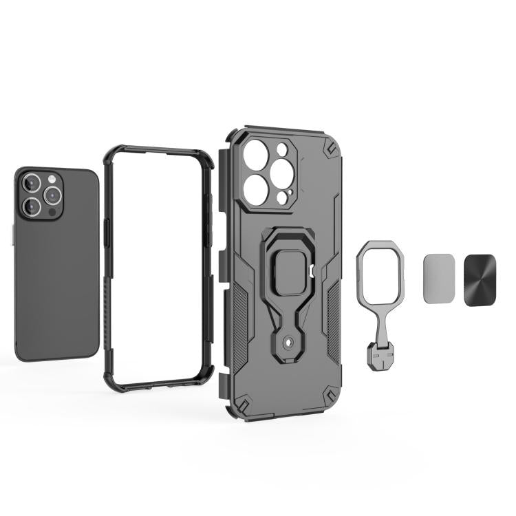 For iPhone 15 Pro Max Metal Kickstand TPU Hybrid PC Phone Case
