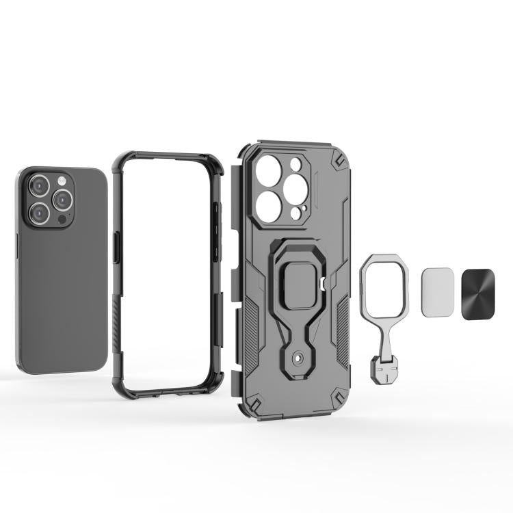 For iPhone 15 Pro Metal Kickstand TPU Hybrid PC Phone Case