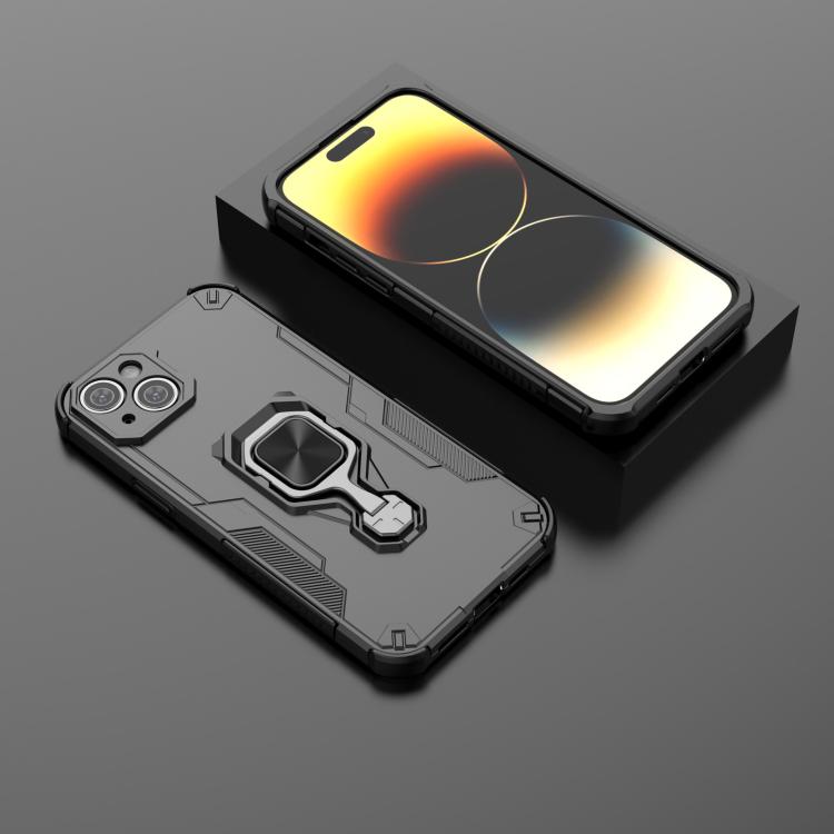 For iPhone 14 Plus / 15 Plus Metal Kickstand TPU Hybrid PC Phone Case