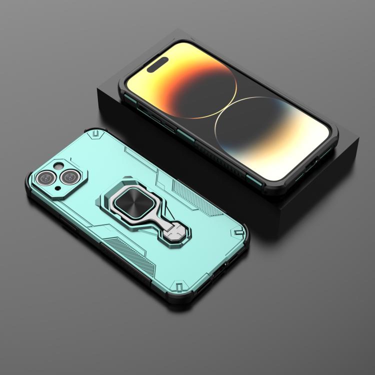 For iPhone 14 Plus / 15 Plus Metal Kickstand TPU Hybrid PC Phone Case
