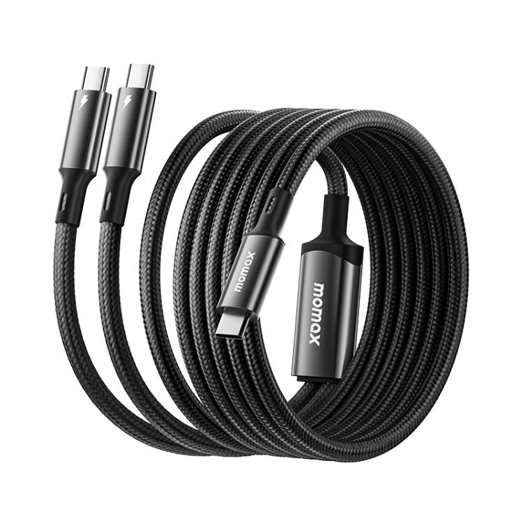 MOMAX DC85D Mag.Link 100W Type-C to Type-C 2 in 1 Magnetic Braided Data Cable, Length:1.5m - Black
