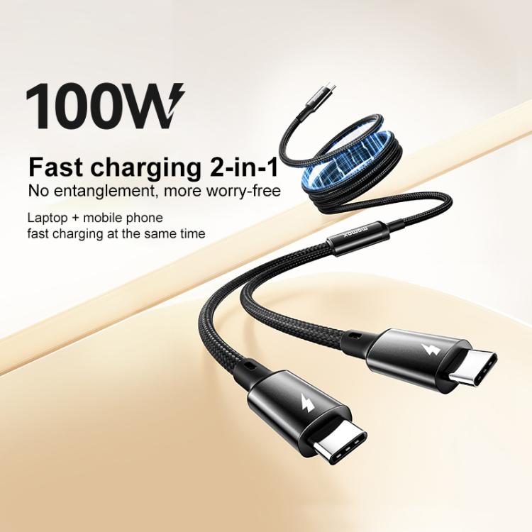 MOMAX DC85D Mag.Link 100W Type-C to Type-C 2 in 1 Magnetic Braided Data Cable, Length:1.5m - Black