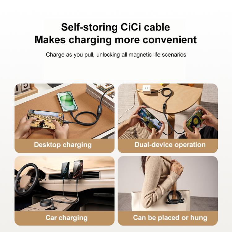 MOMAX DC85D Mag.Link 100W Type-C to Type-C 2 in 1 Magnetic Braided Data Cable, Length:1.5m - Black