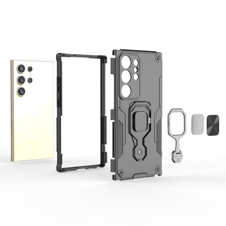 For Samsung Galaxy S24 Ultra 5G Metal Kickstand TPU Hybrid PC Phone Case